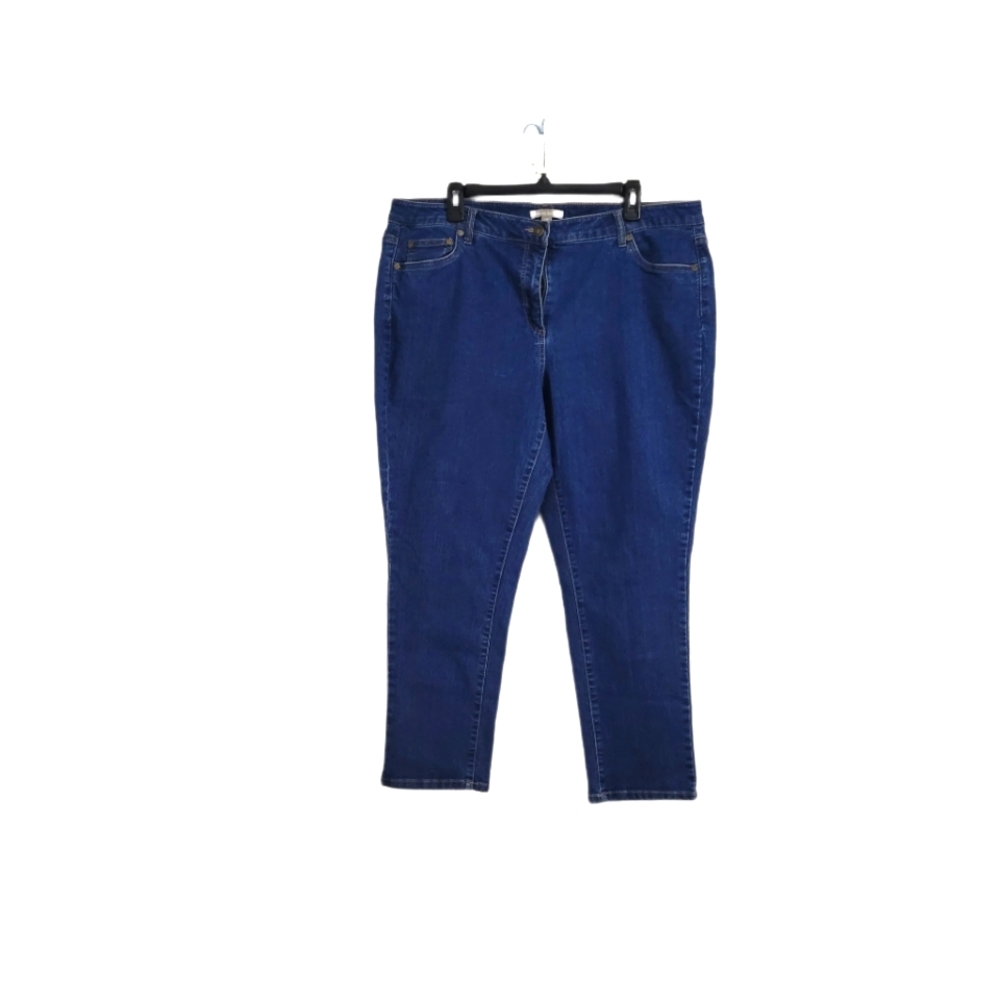 Woman Within Size 20W Petite High Rise Denim Blue Jeans Straight Leg